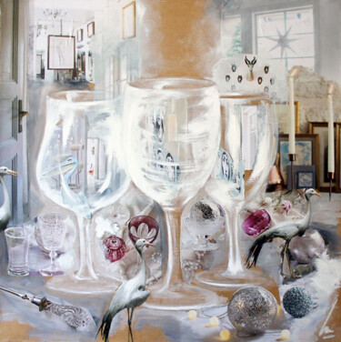 Ζωγραφική με τίτλο "Blanc de blanc" από Nathalie Lemaitre, Αυθεντικά έργα τέχνης, Λάδι Τοποθετήθηκε στο Ξύλινο φορείο σκελετό