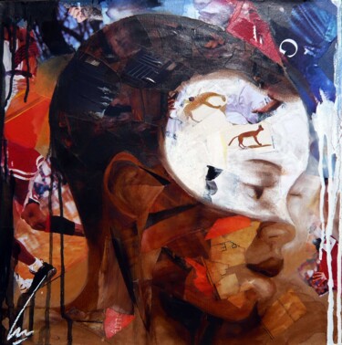 Painting titled "Le masque blanc" by Nathalie Lemaitre, Original Artwork, Oil Mounted on Wood Stretcher frame