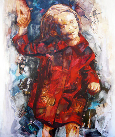 Painting titled "Rentrée des classes…" by Nathalie Lemaitre, Original Artwork, Oil Mounted on Wood Stretcher frame