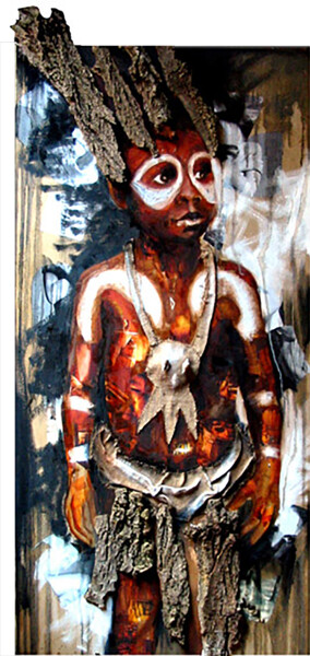 L'enfant lion Peinture intitulée "L'enfant lion" par Nathalie Lemaitre, Œuvre d'art originale, Huile Monté sur Châssis