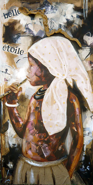 Painting titled "La belle étoile" by Nathalie Lemaitre, Original Artwork, Oil Mounted on Wood Stretcher frame