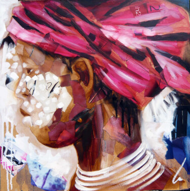 Painting titled "Rose Créole (Série…" by Nathalie Lemaitre, Original Artwork, Oil Mounted on Wood Stretcher frame