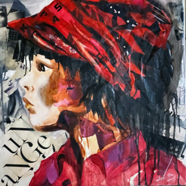 제목이 "Un ange"인 미술작품 Nathalie Lemaitre로, 원작, 기름 나무 들것 프레임에 장착됨