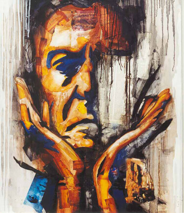 Pintura titulada "L'écrivain" por Nathalie Lemaitre, Obra de arte original, Collages Montado en Bastidor de camilla de madera