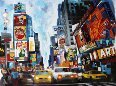 Painting titled "Time square" by Nathalie Lemaitre, Original Artwork, Collages Mounted on Wood Stretcher frame