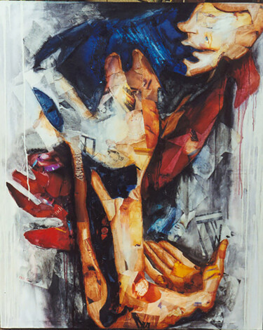 Painting titled "La révérence" by Nathalie Lemaitre, Original Artwork, Collages Mounted on Wood Stretcher frame