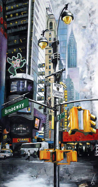 Картина под названием "Dancing city" - Nathalie Lemaitre, Подлинное произведение искусства, Масло Установлен на Деревянная р…