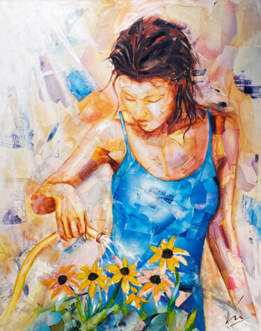 Картина под названием "Du soleil et de l'e…" - Nathalie Lemaitre, Подлинное произведение искусства, Масло Установлен на Дере…