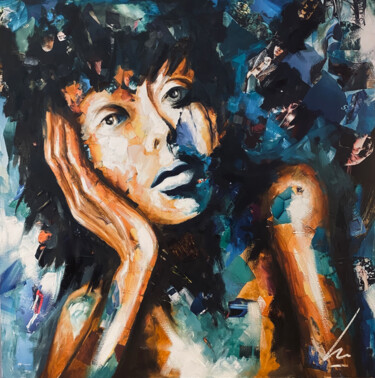 Painting titled "Dis moi" by Nathalie Lemaitre, Original Artwork, Oil Mounted on Wood Stretcher frame