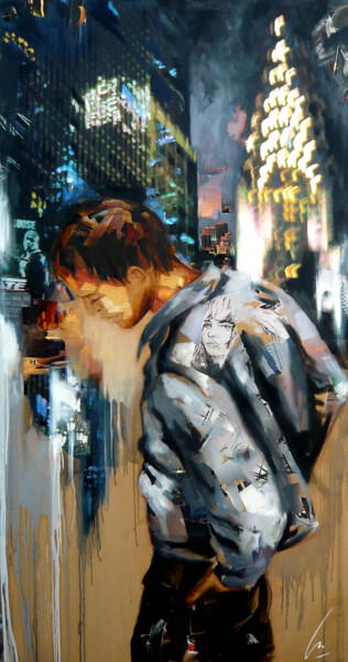 Картина под названием "Night chrysler" - Nathalie Lemaitre, Подлинное произведение искусства, Масло Установлен на Деревянная…