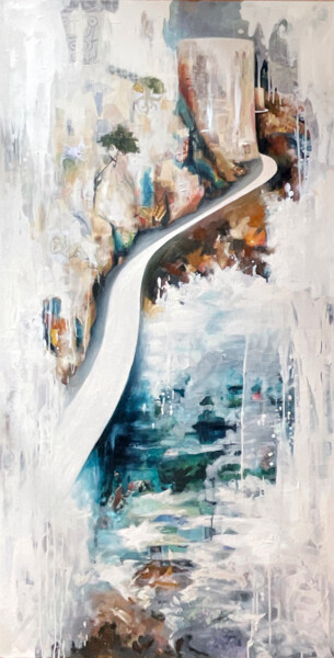 Painting titled "Stairway to heaven…" by Nathalie Lemaitre, Original Artwork, Oil Mounted on Wood Stretcher frame
