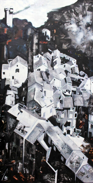 Pintura titulada "La citadelle" por Nathalie Lemaitre, Obra de arte original, Collages Montado en Bastidor de camilla de mad…
