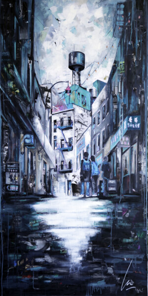 Pintura titulada "Chinatown" por Nathalie Lemaitre, Obra de arte original, Collages Montado en Bastidor de camilla de madera