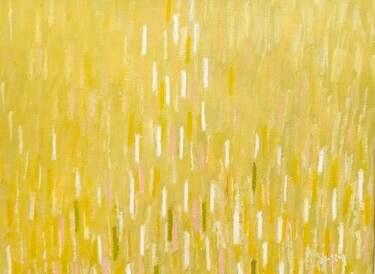 Painting titled "prairie jaune 40x50…" by Nathalie Leverger, Original Artwork, Oil