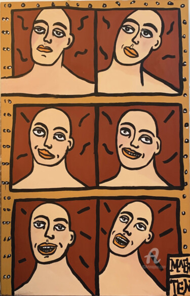 Peinture intitulée "6 têtes" par Nathalie Maerten (MAERTEN), Œuvre d'art originale, Acrylique Monté sur Châssis en bois