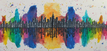 Malerei mit dem Titel "Colorful SkyLine" von Nathalie Mansard, Original-Kunstwerk, Acryl