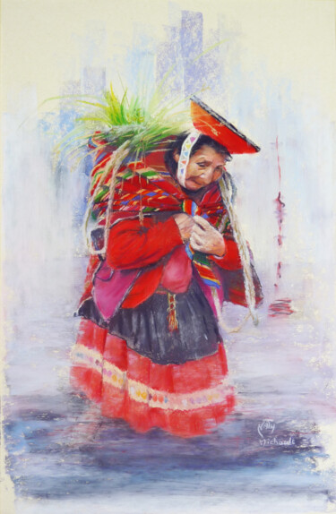 Painting titled "Mamita de Huilloc 2…" by Nathalie Michault, Original Artwork, Pastel Mounted on Cardboard