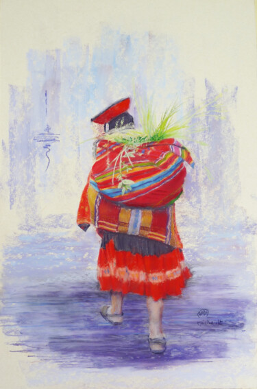 Pintura intitulada "Mamita de Huilloc 3…" por Nathalie Michault, Obras de arte originais, Pastel Montado em Cartão