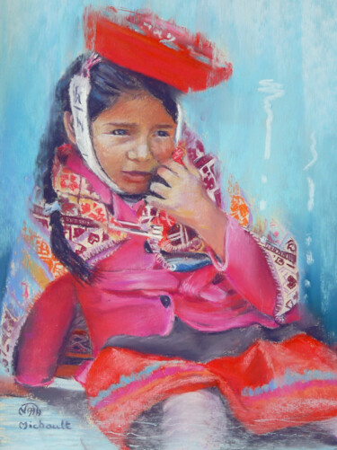 Painting titled "La Chica d'Ollantay…" by Nathalie Michault, Original Artwork, Pastel Mounted on Cardboard