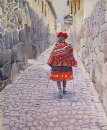 Pintura titulada "Dans les rues d'Oll…" por Nathalie Michault, Obra de arte original, Pastel Montado en Cartulina