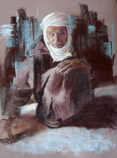 Painting titled "Abdullah - Gardien…" by Nathalie Michault, Original Artwork, Pastel Mounted on Cardboard