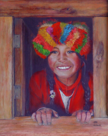 Pintura titulada "Sonrisa de Huilloc" por Nathalie Michault, Obra de arte original, Pastel Montado en Cartulina