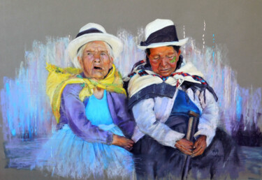 Painting titled "Las mamitas del Peru" by Nathalie Michault, Original Artwork, Pastel Mounted on Cardboard