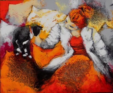 Painting titled "le meilleur compagn…" by Nathalie Montel, Original Artwork, Acrylic Mounted on Wood Stretcher frame