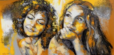 Painting titled "Les amies" by Nathalie Montel, Original Artwork, Acrylic Mounted on Wood Stretcher frame