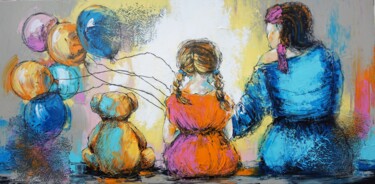 Ζωγραφική με τίτλο "Le trio" από Nathalie Montel, Αυθεντικά έργα τέχνης, Ακρυλικό Τοποθετήθηκε στο Ξύλινο φορείο σκελετό