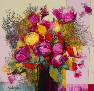 Painting titled "bouquet rose .Natha…" by Nathalie Montel, Original Artwork, Acrylic