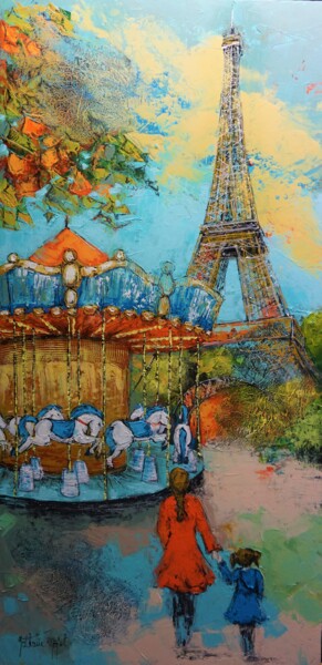 Painting titled "Un petit tour.Natha…" by Nathalie Montel, Original Artwork, Acrylic Mounted on Cardboard