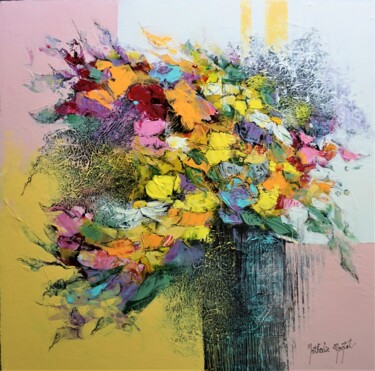 Painting titled "Fleurs des champs.N…" by Nathalie Montel, Original Artwork, Acrylic Mounted on Wood Panel