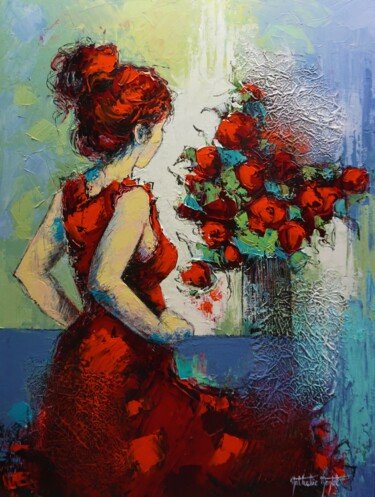 Painting titled "En fleur.Nathalie M…" by Nathalie Montel, Original Artwork, Acrylic Mounted on Wood Stretcher frame