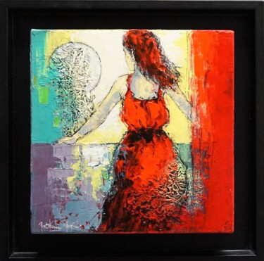 Painting titled "Vers la lune" by Nathalie Montel, Original Artwork, Acrylic Mounted on Wood Stretcher frame