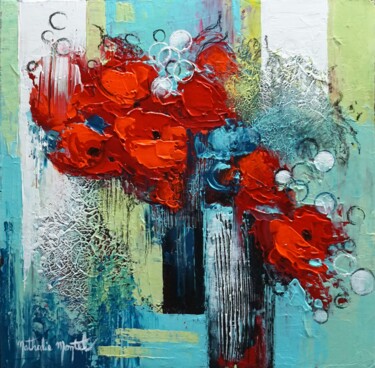 Painting titled "bouquet rouge" by Nathalie Montel, Original Artwork, Acrylic Mounted on Wood Stretcher frame