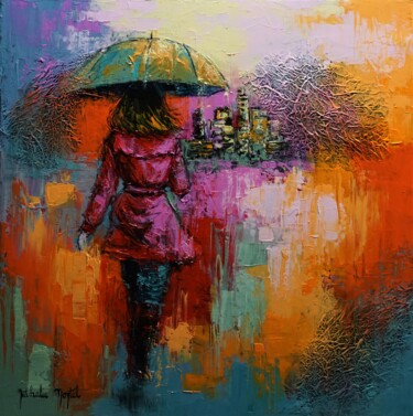 Painting titled "Pluie d'automne" by Nathalie Montel, Original Artwork, Acrylic Mounted on Wood Stretcher frame
