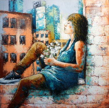 Painting titled "Après la balade" by Nathalie Montel, Original Artwork, Acrylic Mounted on Wood Stretcher frame
