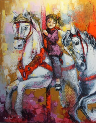 Painting titled "le manège" by Nathalie Montel, Original Artwork, Acrylic Mounted on Wood Stretcher frame