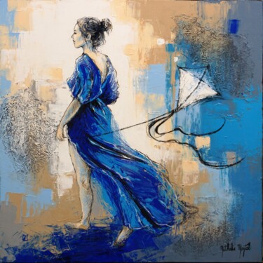 Pittura intitolato "le cerf-volant" da Nathalie Montel, Opera d'arte originale, Acrilico Montato su Telaio per barella in le…