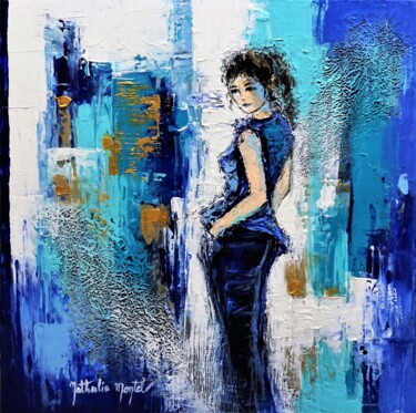 Pittura intitolato "La fille en bleu" da Nathalie Montel, Opera d'arte originale, Acrilico Montato su Telaio per barella in…