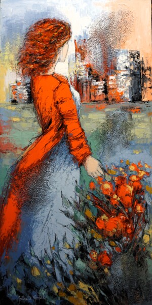Painting titled "vent d'automne" by Nathalie Montel, Original Artwork, Acrylic Mounted on Wood Stretcher frame