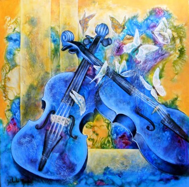 Malarstwo zatytułowany „Musique en liberté.…” autorstwa Nathalie Montel, Oryginalna praca, Olej Zamontowany na Drewniana ram…