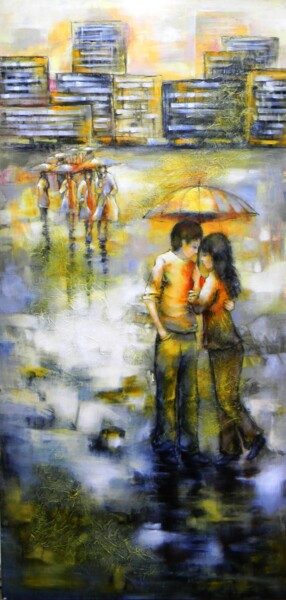Peinture intitulée "Sous la pluie.Natha…" par Nathalie Montel, Œuvre d'art originale, Huile