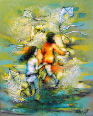 Malerei mit dem Titel "Sur la plage.Nathal…" von Nathalie Montel, Original-Kunstwerk, Öl