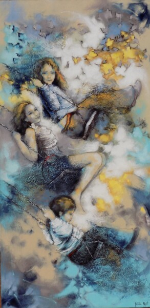 Painting titled "toujours plus haut.…" by Nathalie Montel, Original Artwork, Other Mounted on Wood Stretcher frame