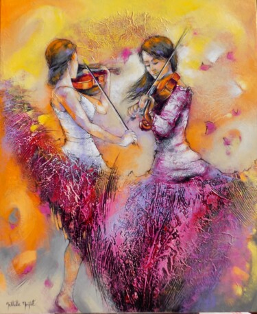 Painting titled "Danse musicale.Nath…" by Nathalie Montel, Original Artwork, Acrylic Mounted on Wood Stretcher frame