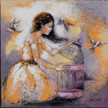 Painting titled "Belle échappée.Nath…" by Nathalie Montel, Original Artwork, Acrylic Mounted on Wood Stretcher frame