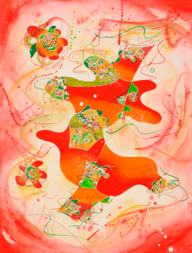 Peinture intitulée "Dynamisme de vie" par Nathalie Moretto, Œuvre d'art originale, Aquarelle