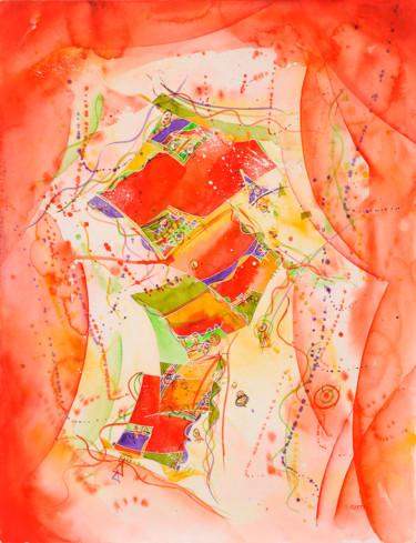 Painting titled "Théâtre de la vie" by Nathalie Moretto, Original Artwork, Watercolor